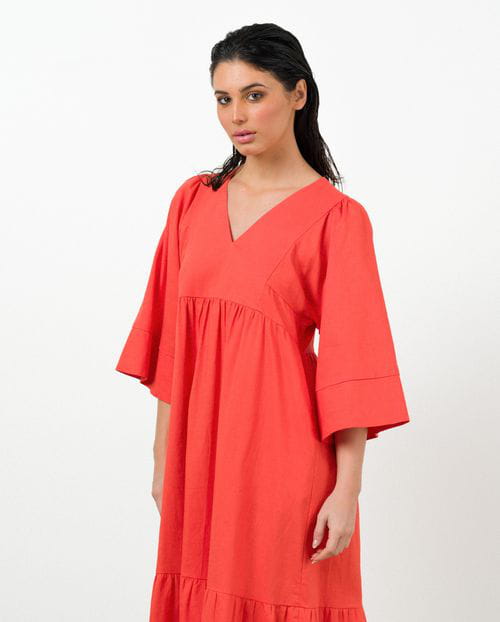Etiem Vestido midi de vuelo en lino-viscosa Rebajas baratas