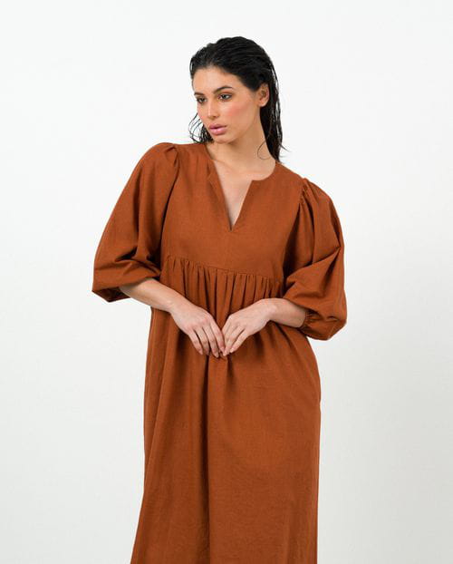 Etiem Vestido midi de vuelo con manga abullonada Rebajas de fábrica