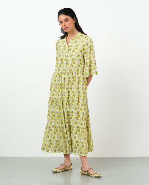 Etiem Vestido midi estampado con vuelo en paneles y botones