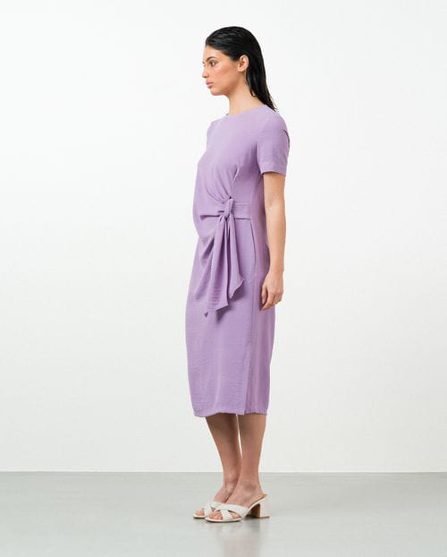 Etiem Vestido midi semi-entallado con nudo en la cintura Ventas relámpago
