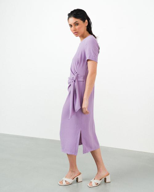 Etiem Vestido midi semi-entallado con nudo en la cintura Ventas relámpago