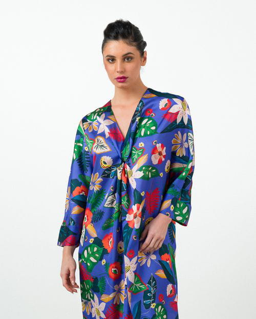 Etiem Vestido tipo túnica en satén estampado Tienda