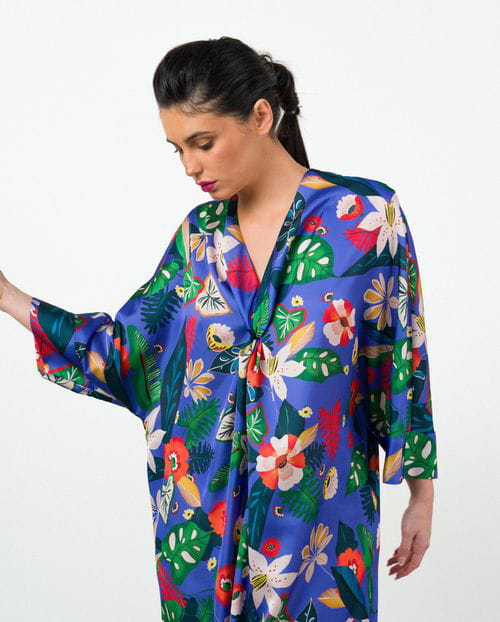 Etiem Vestido tipo túnica en satén estampado Tienda