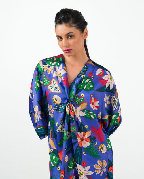 Etiem Vestido tipo túnica en satén estampado Tienda