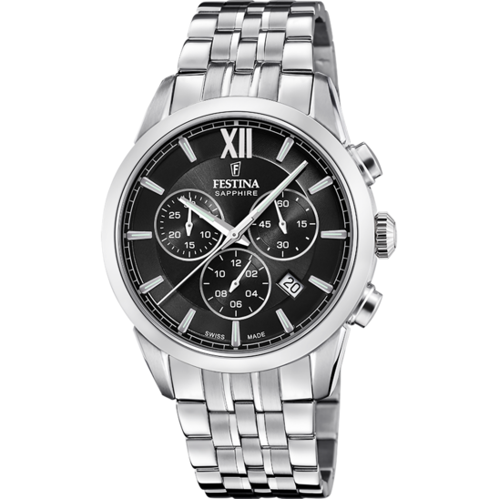 Festina RELOJ FESTINA SWISS MADE CHRONO SWISS MADE F20040/4 NEGRO CORREA DE ACERO INOXIDABLE 316L HOMBRE