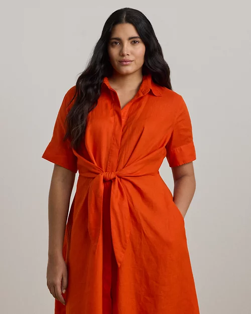 lauren ralph lauren Vestido camisero anudado de lino para mujer | Ralph Lauren® ES Rebajas