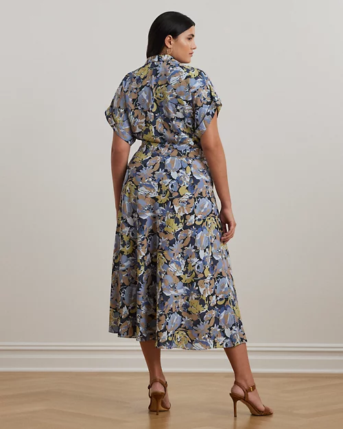 lauren ralph lauren Vestido de crepé estampado con cinturón para mujer | Ralph Lauren® ES Tienda