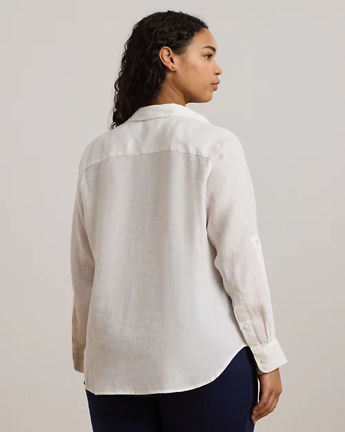 lauren ralph lauren Camisa de lino con manga vuelta para mujer | Ralph Lauren® ES ÚLTIMAS EDICIONES