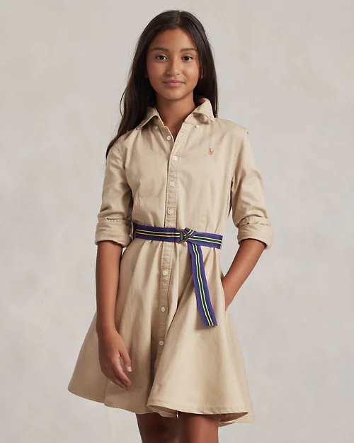lauren ralph lauren Vestido camisero chino de algodón con cinturón para niña | Ralph Lauren® ES Ofertas especiales