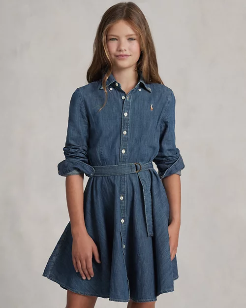 lauren ralph lauren Vestido camisero denim de algodón con cinturón para niña | Ralph Lauren® ES Grandes ahorros