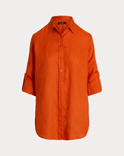 lauren ralph lauren Camisa de lino con manga vuelta para mujer | Ralph Lauren® ES Limitado a 3 días