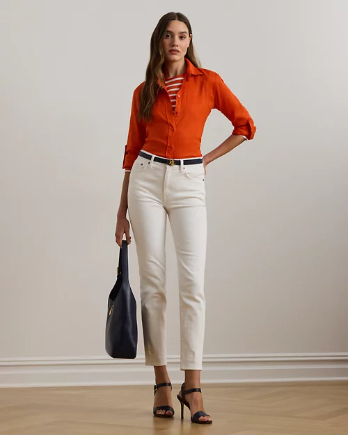 lauren ralph lauren Camisa de lino con manga vuelta para mujer | Ralph Lauren® ES Limitado a 3 días