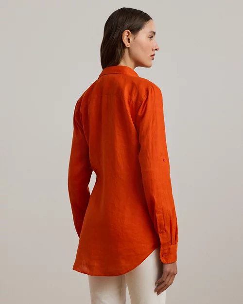 lauren ralph lauren Camisa de lino con manga vuelta para mujer | Ralph Lauren® ES Limitado a 3 días