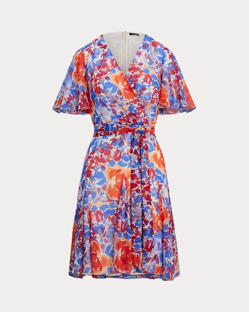lauren ralph lauren Vestido cruzado de georgette arrugado para mujer | Ralph Lauren® ES En oferta