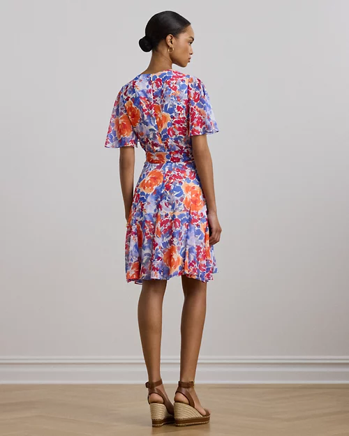 lauren ralph lauren Vestido cruzado de georgette arrugado para mujer | Ralph Lauren® ES En oferta