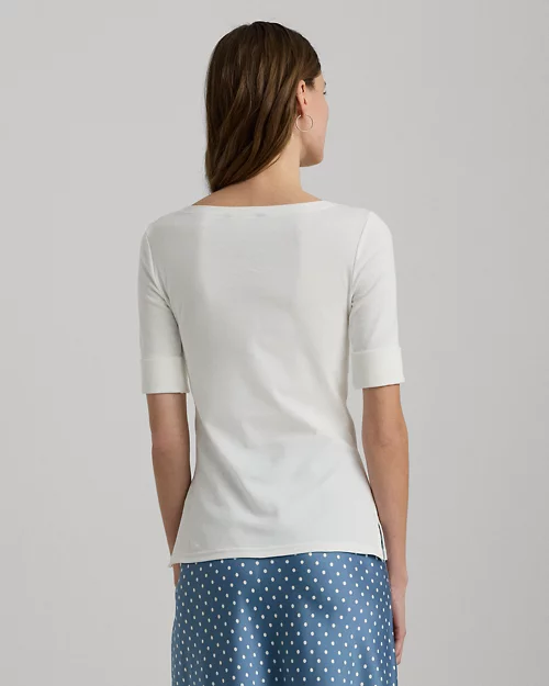 lauren ralph lauren Camiseta con cuello barco de algodón para mujer | Ralph Lauren® ES Rebajas de fin de temporada