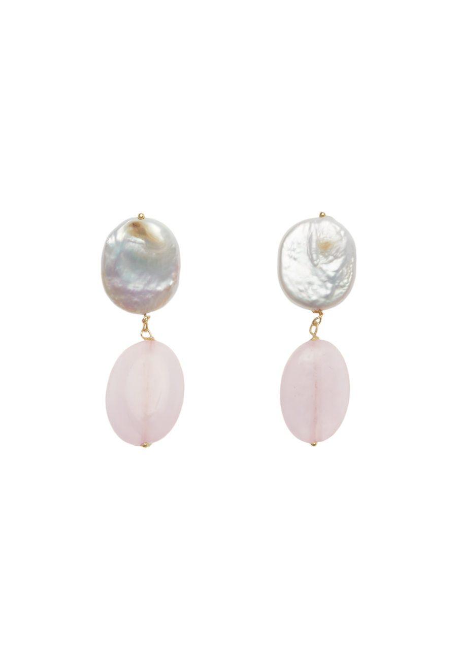 lavani Pendientes Laia Perlas y Cuarzo Rosa