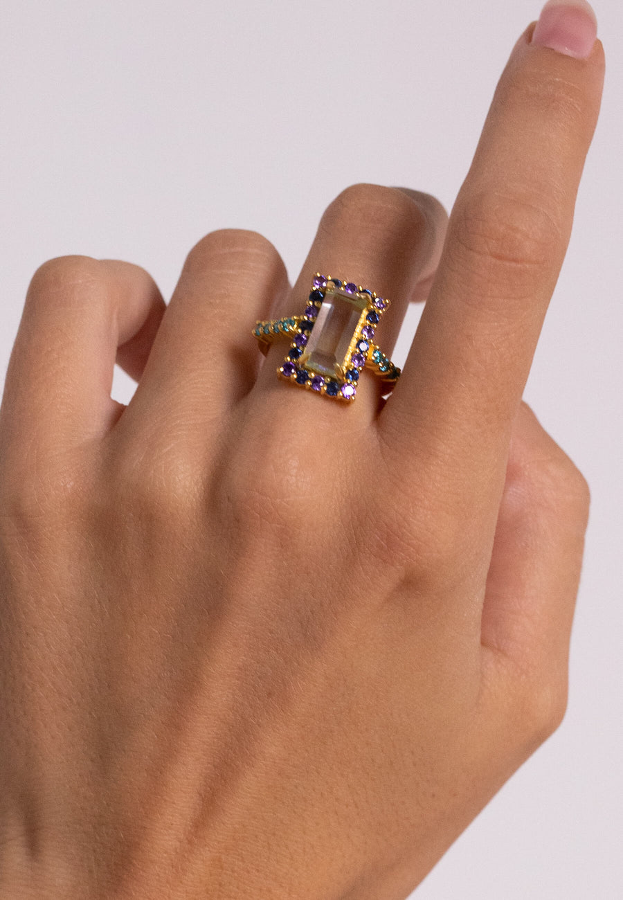 lavani Anillo Rivoli Rosetón Aguamarina y Morado Últimos 3 días