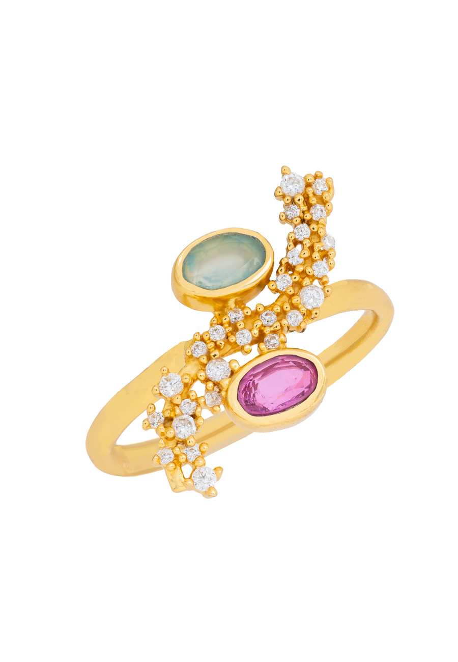 lavani Anillo Cassara Aguamarina y Fucsia