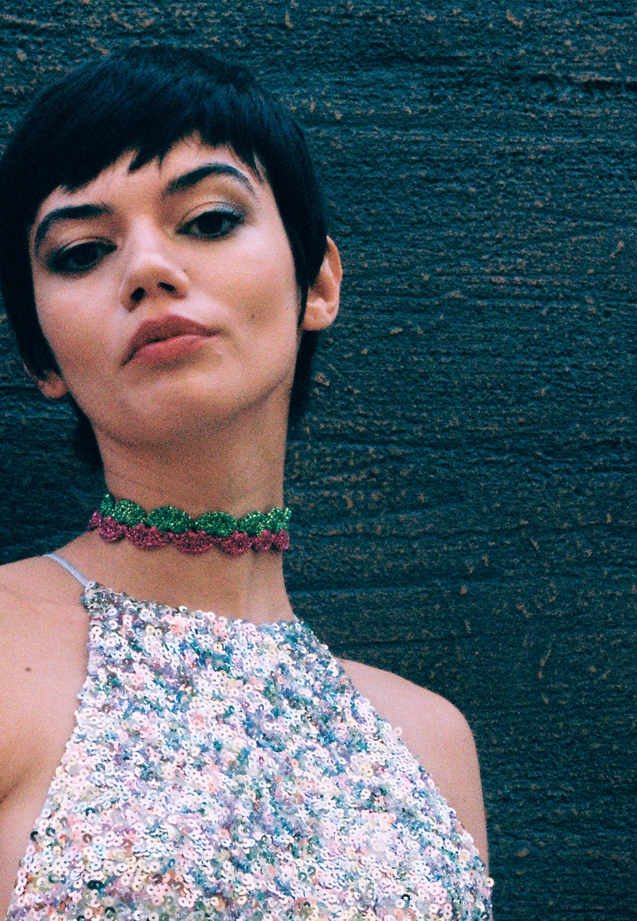 lavani Choker Vibrant Deyá Verde y Fucsia Oferta especial