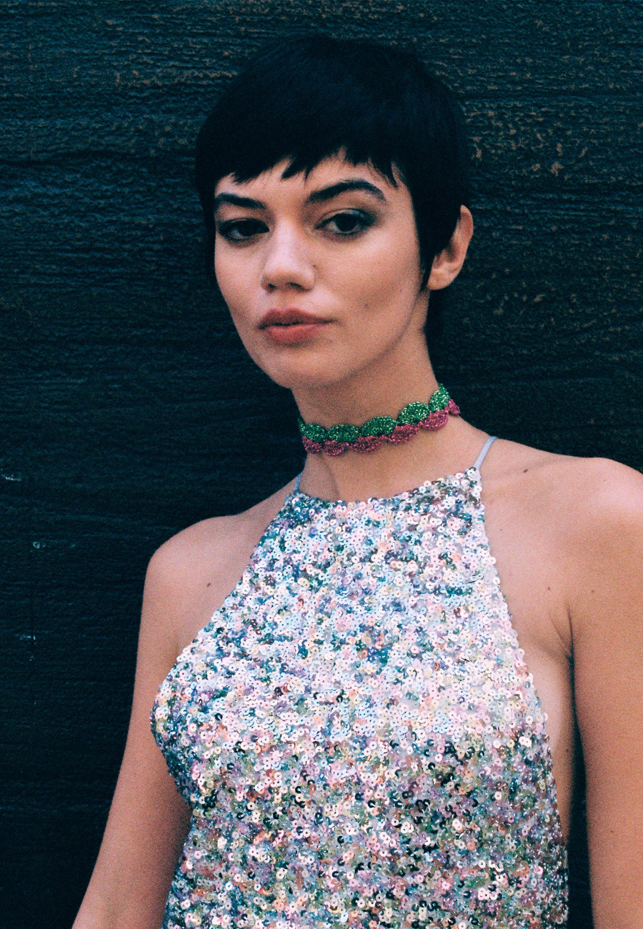 lavani Choker Vibrant Deyá Verde y Fucsia Oferta especial