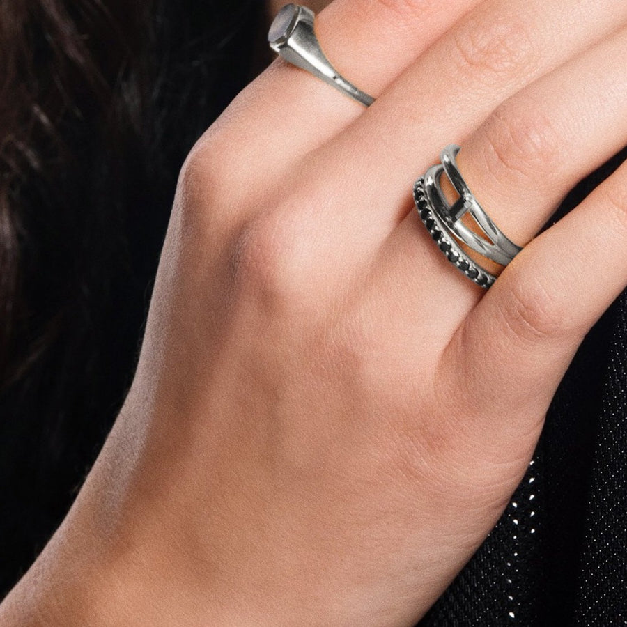 lavani Anillo Idol Negro Plata Última moda