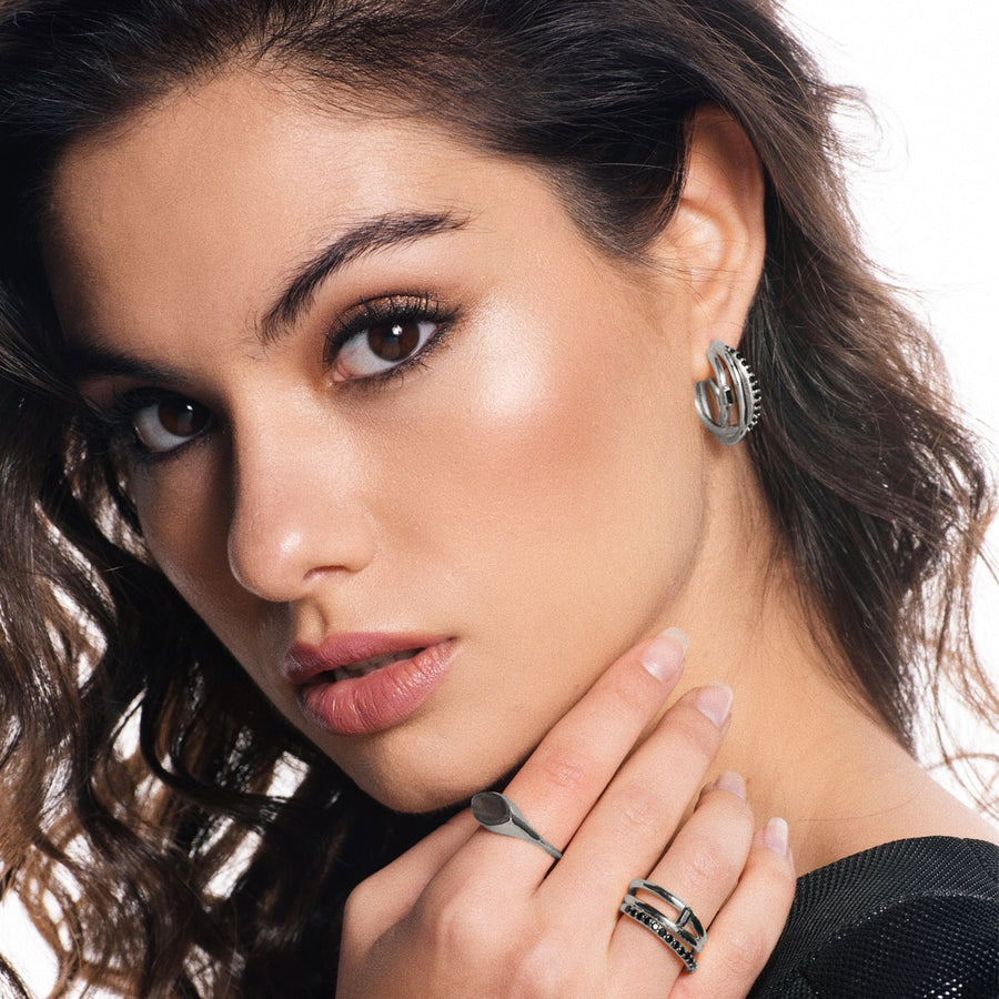 lavani Anillo Idol Negro Plata Última moda