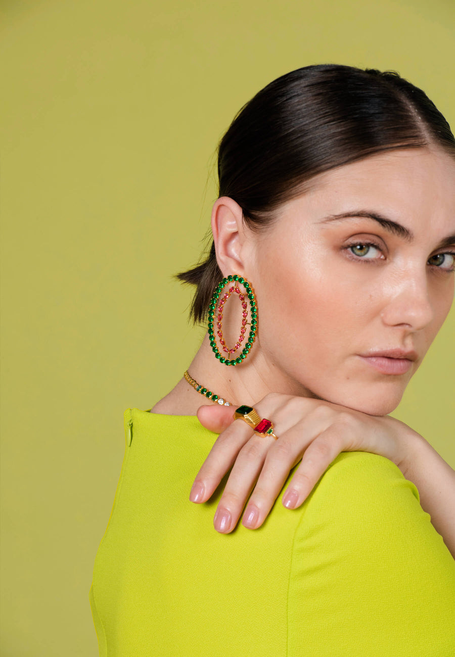 lavani Pendientes Rivoli Fucsia y Verde Rebajas