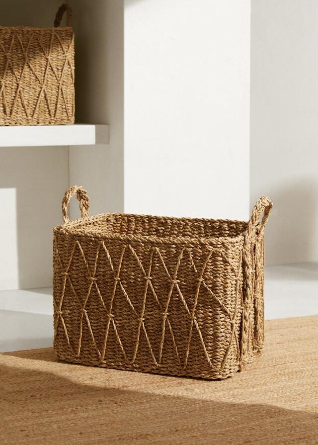 mango Cesta seagrass trenzado diseño rombo grande