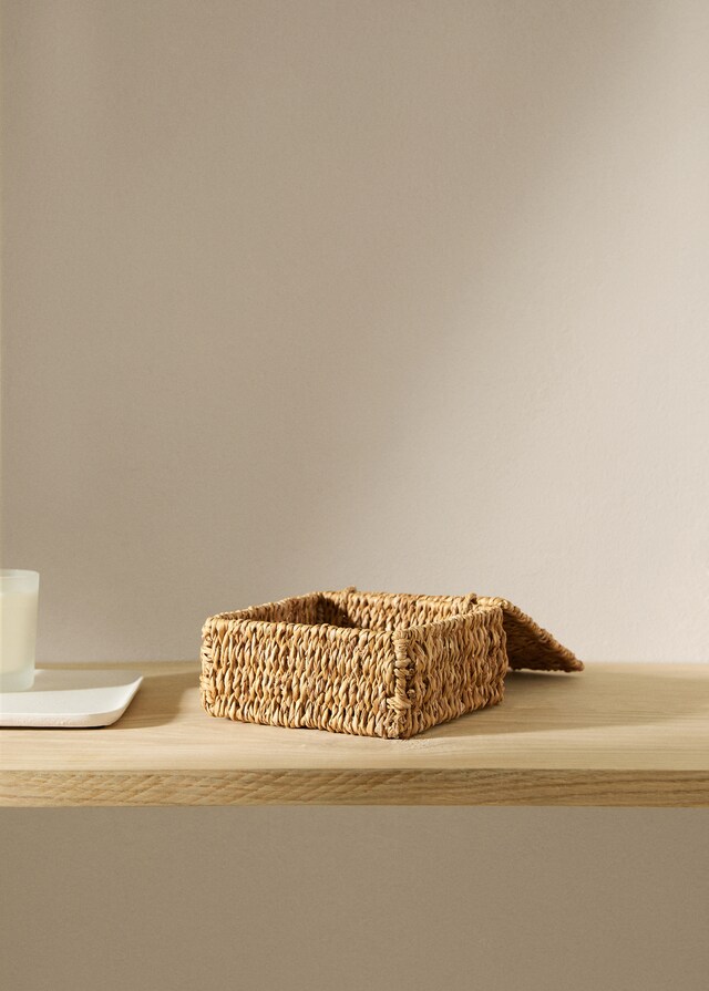 mango Cesta fibras naturales tapa 17x17cm
