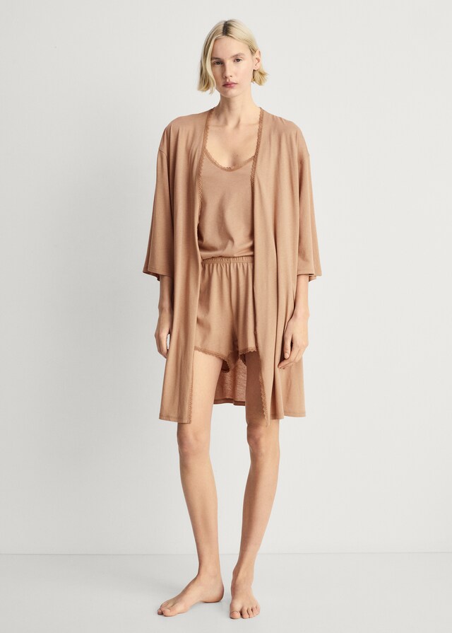 mango Bata algodón puntilla contratono Última moda