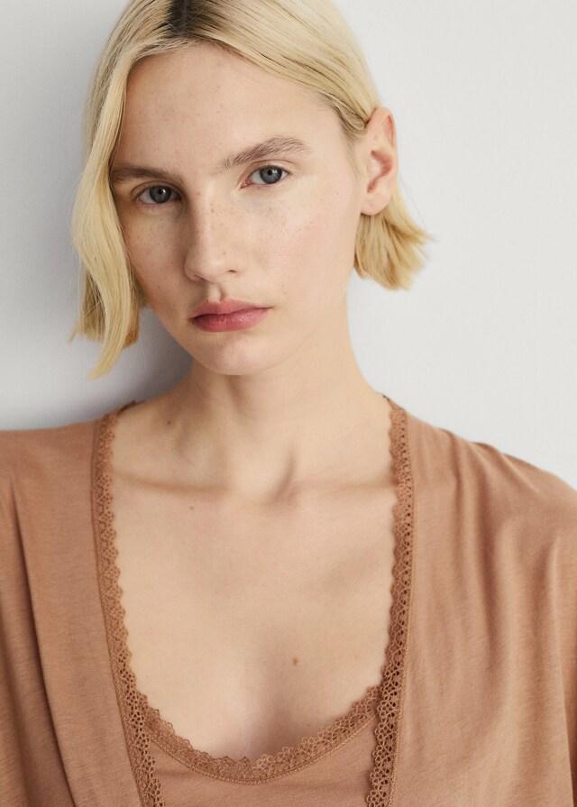 mango Bata algodón puntilla contratono Última moda
