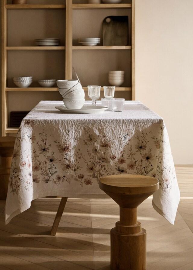mango Mantel jacquard estampado mini flores 6 a 8 comensales