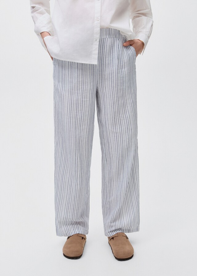mango Pantalón algodón rayas