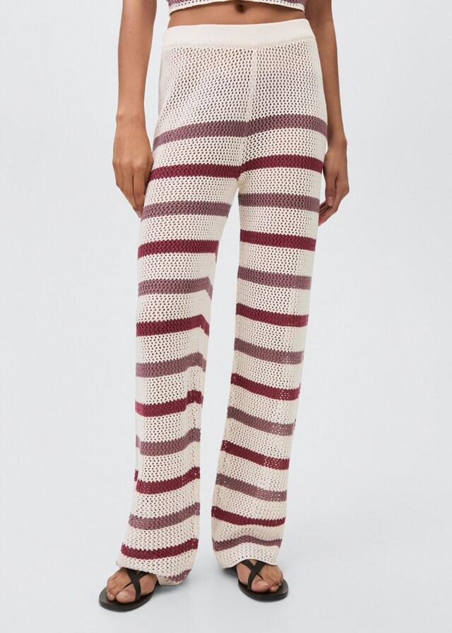 mango Pantalón punto calado rayas