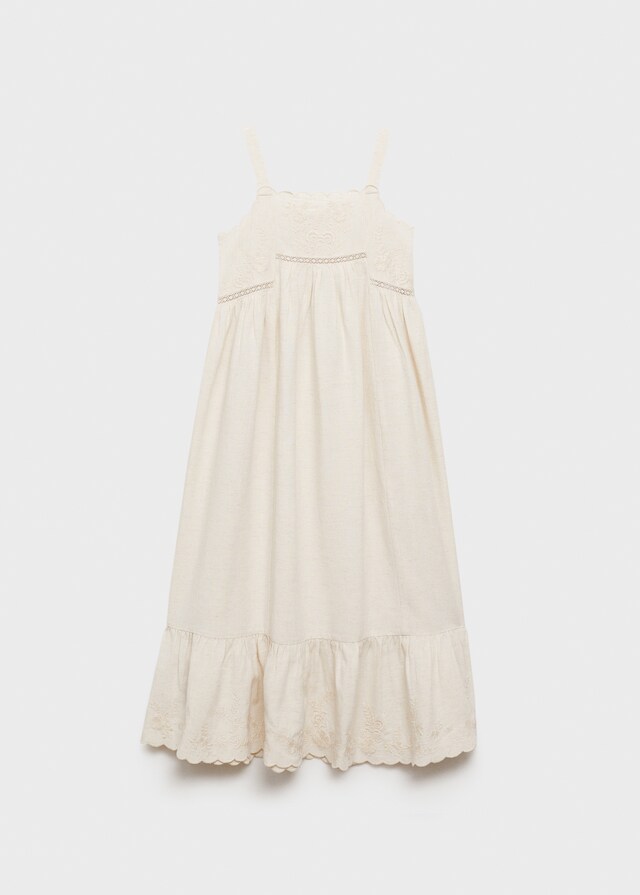 mango Vestido bordado algodón lino