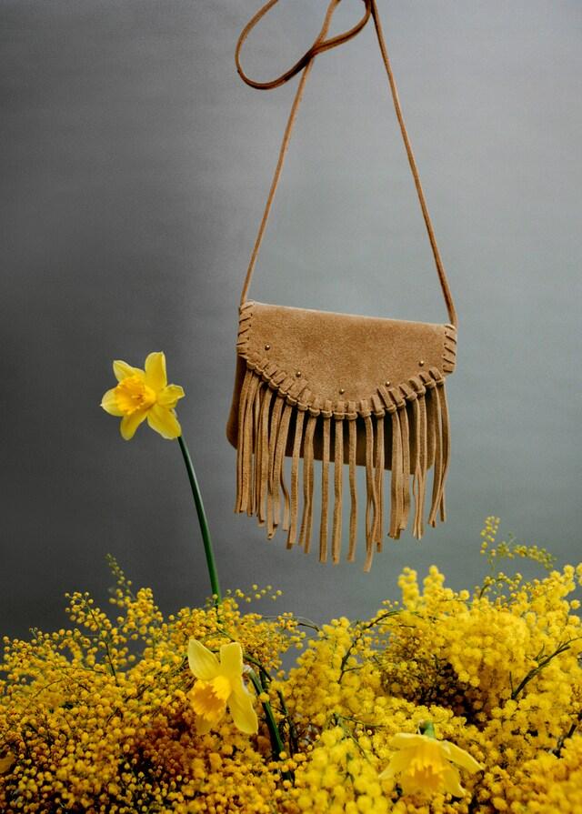 mango Bolso piel flecos Precio ultrabajo