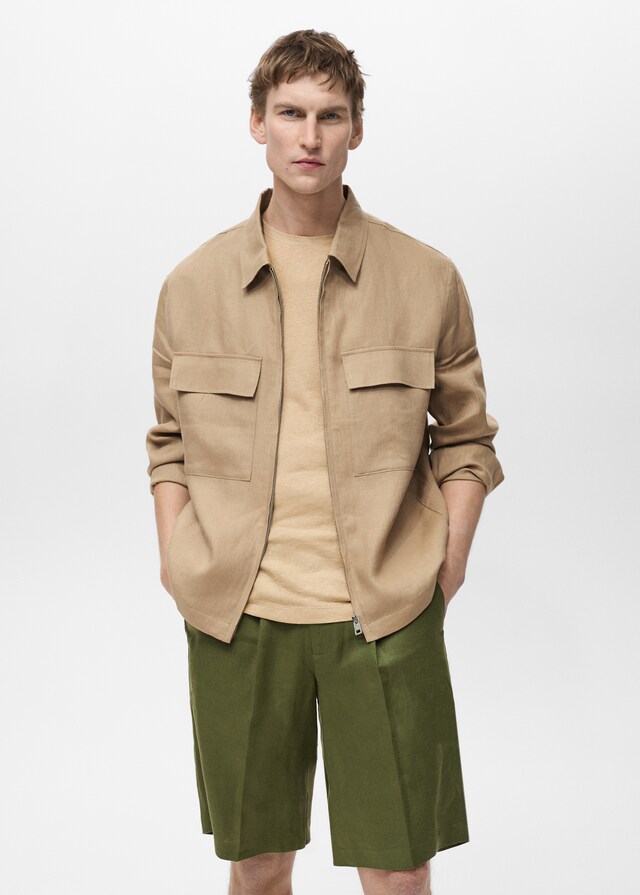 mango Chaqueta 100% lino bolsillos