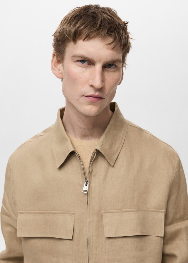 mango Chaqueta 100% lino bolsillos Ventas relámpago