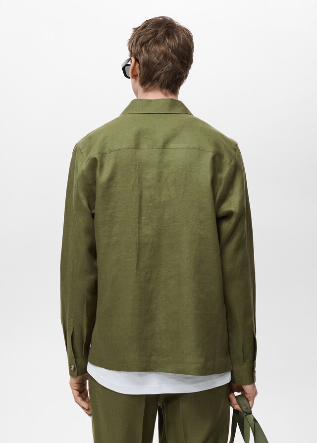 mango Sobrecamisa 100% lino bolsillos Descuento