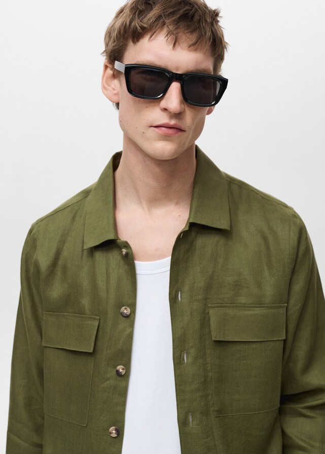 mango Sobrecamisa 100% lino bolsillos Descuento
