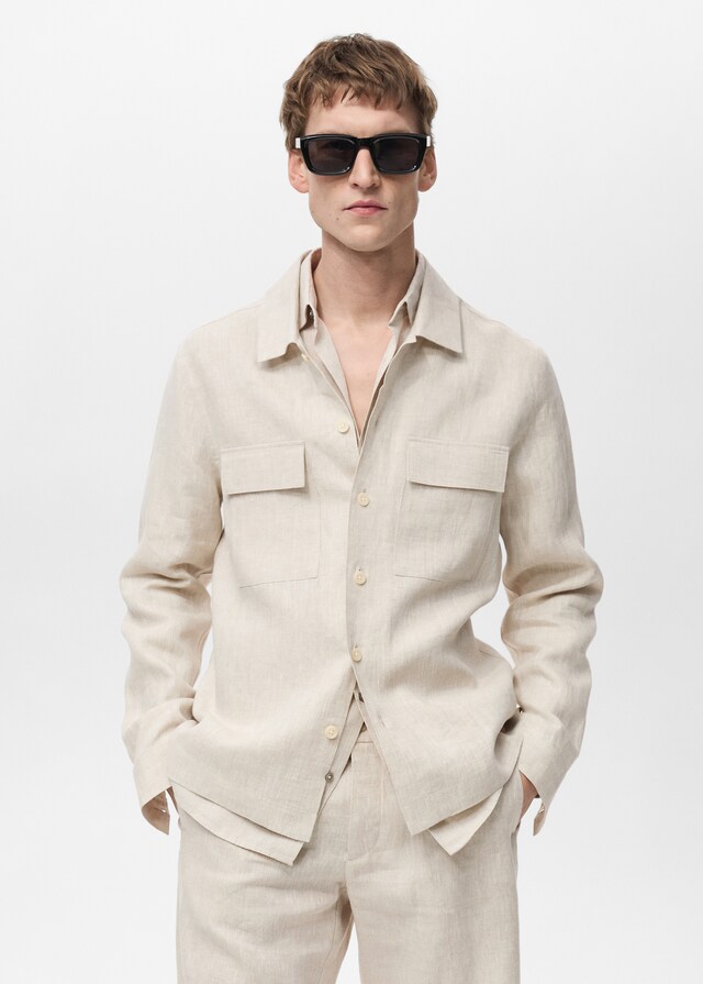 mango Sobrecamisa 100% lino bolsillos