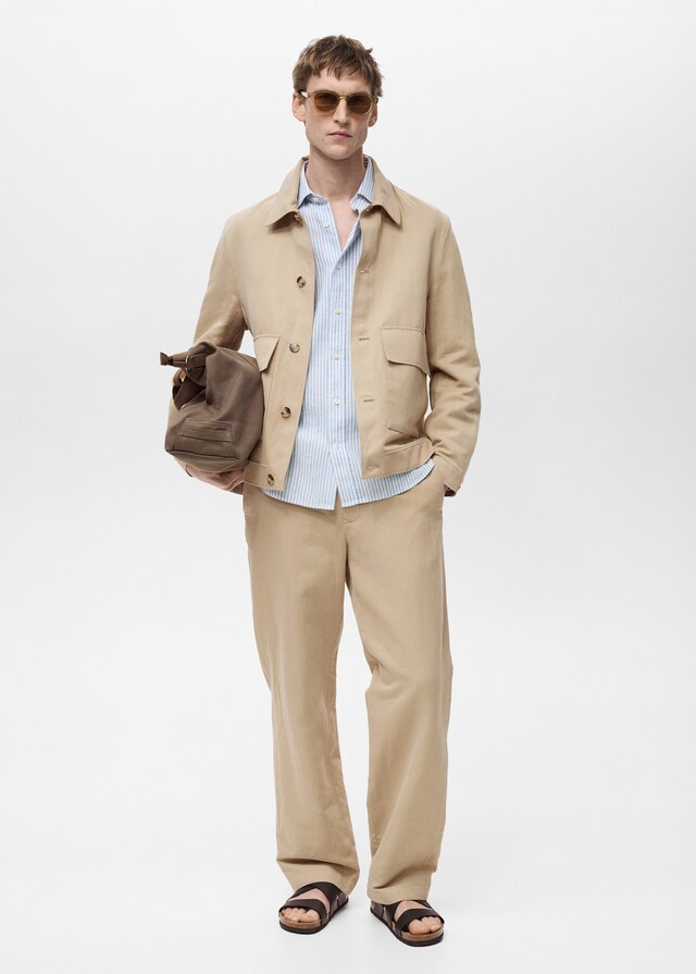 mango Chaqueta algodón lino bolsillos Mejor oferta