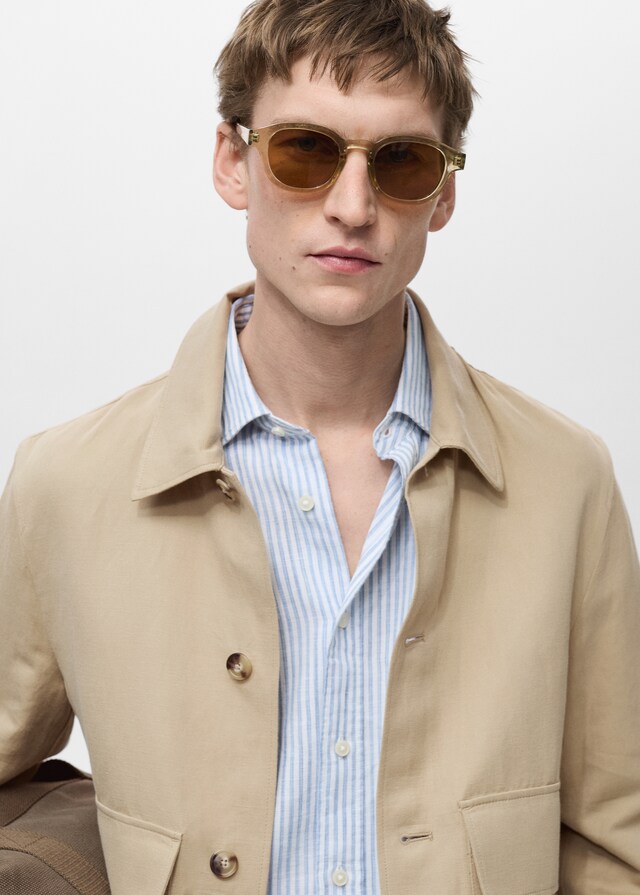 mango Chaqueta algodón lino bolsillos Mejor oferta