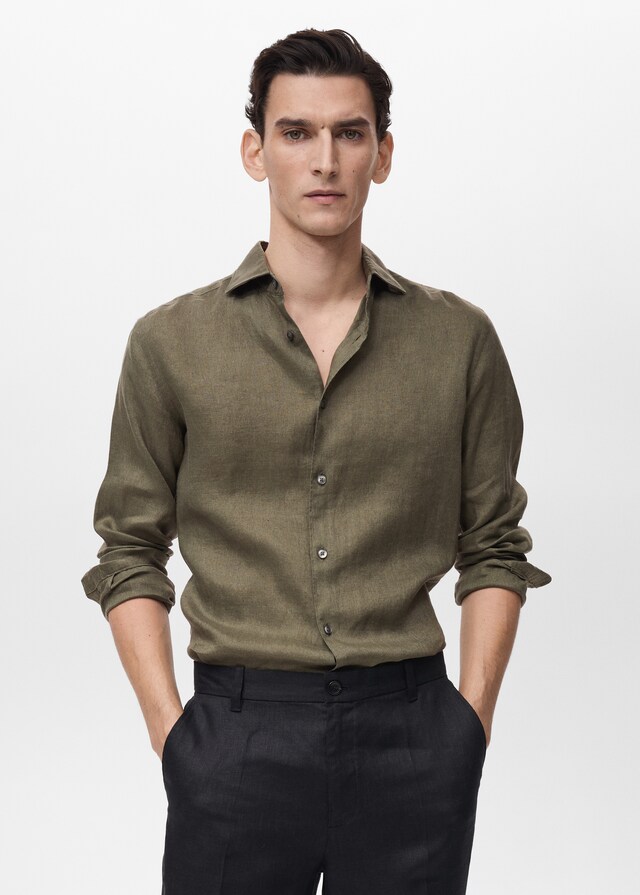 mango Camisa slim fit 100% lino