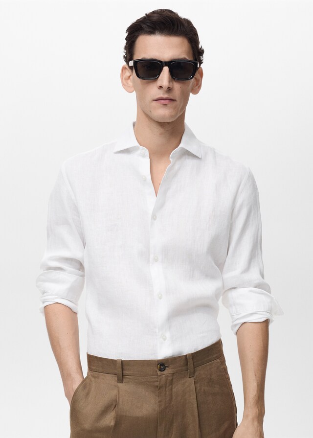 mango Camisa slim fit 100% lino