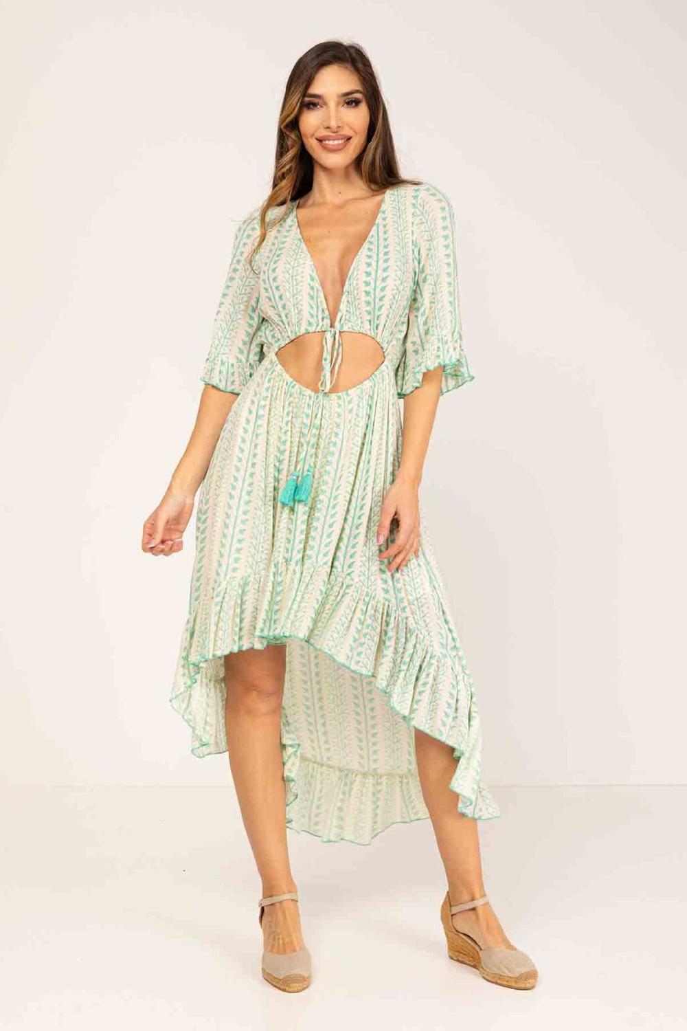 peace&love by calao VESTIDO ESTAMPADO MEDIA PIERNA CUELLO EN V