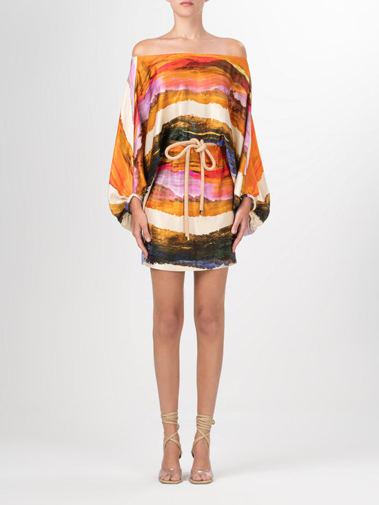 silvia tcherassi Vestido Manon Orange Orchid Abstract Stripes Descuento