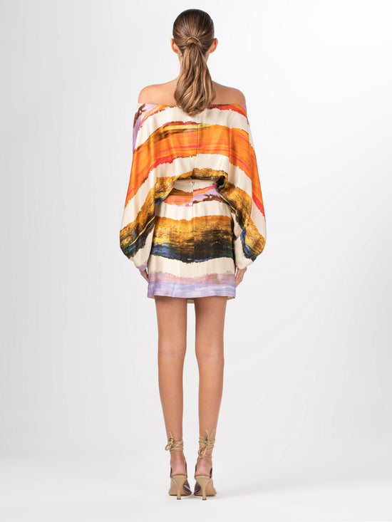 silvia tcherassi Vestido Manon Orange Orchid Abstract Stripes Descuento
