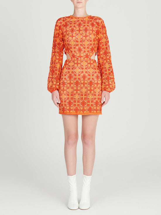 silvia tcherassi Janis Dress Red Orange Crochet Tienda de fábrica